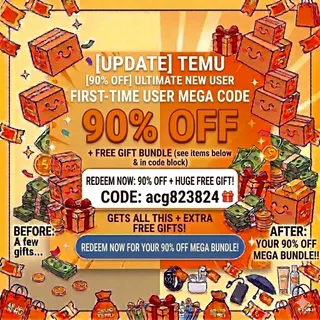 [UpDAtE]Temu Free Gift Coupon Code "90% off" ["acg823824"] for First-time Users 